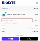 BIOLYTE coupon verification screenshot