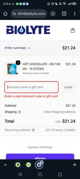 BIOLYTE coupon verification screenshot