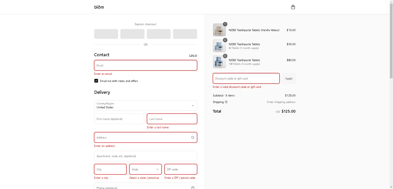 Biöm promo code screenshot showing code NOBSINYOURMOUTH applied at Biöm checkout page. Uploaded by SimplyCodes community member VoucherHero1009 on Aug 5, 2025