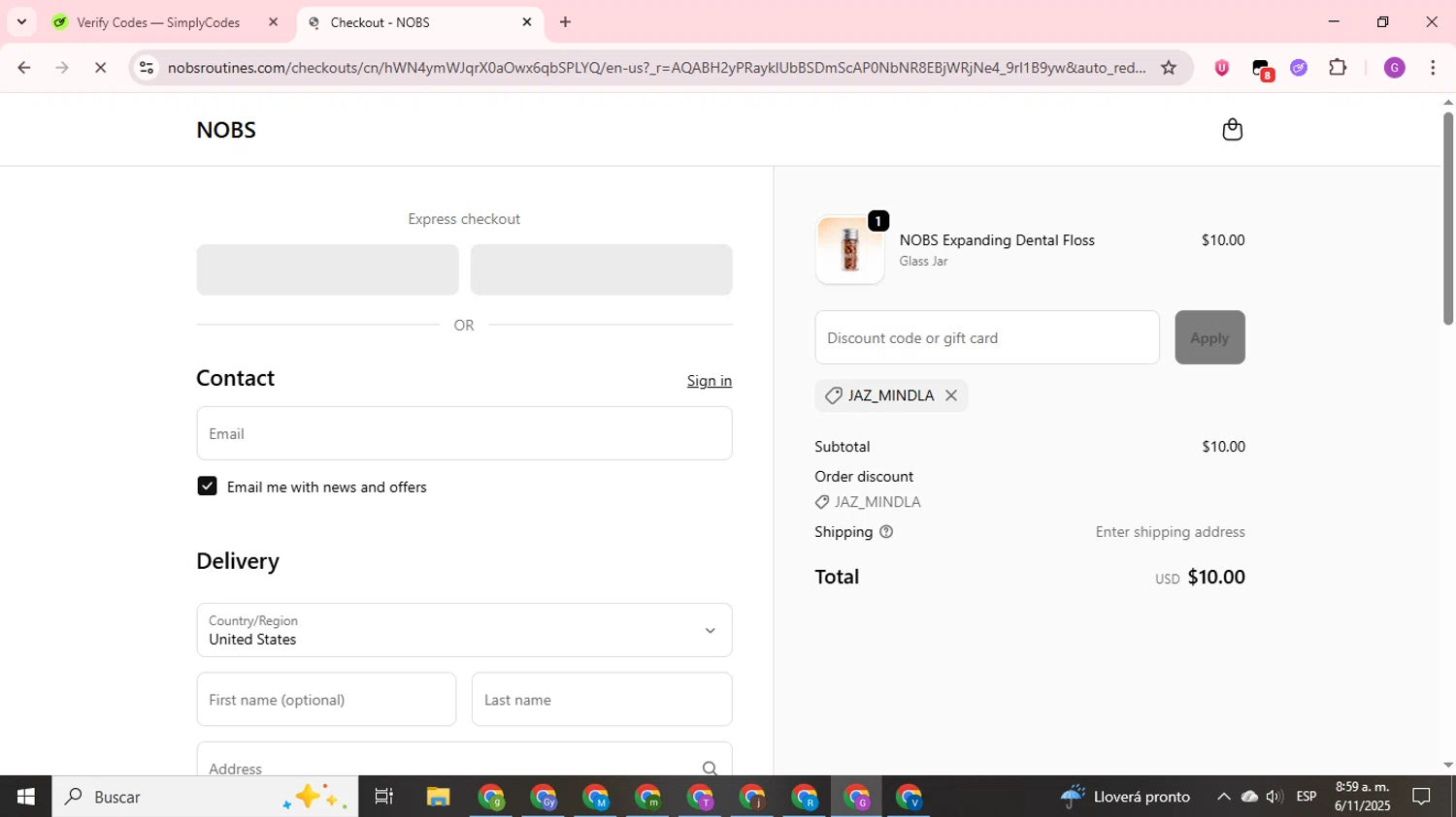 Biöm promo code screenshot showing code JAZ_MINDLA applied at Biöm checkout page. Uploaded by SimplyCodes community member ValuePilot6849 on Nov 6, 2025