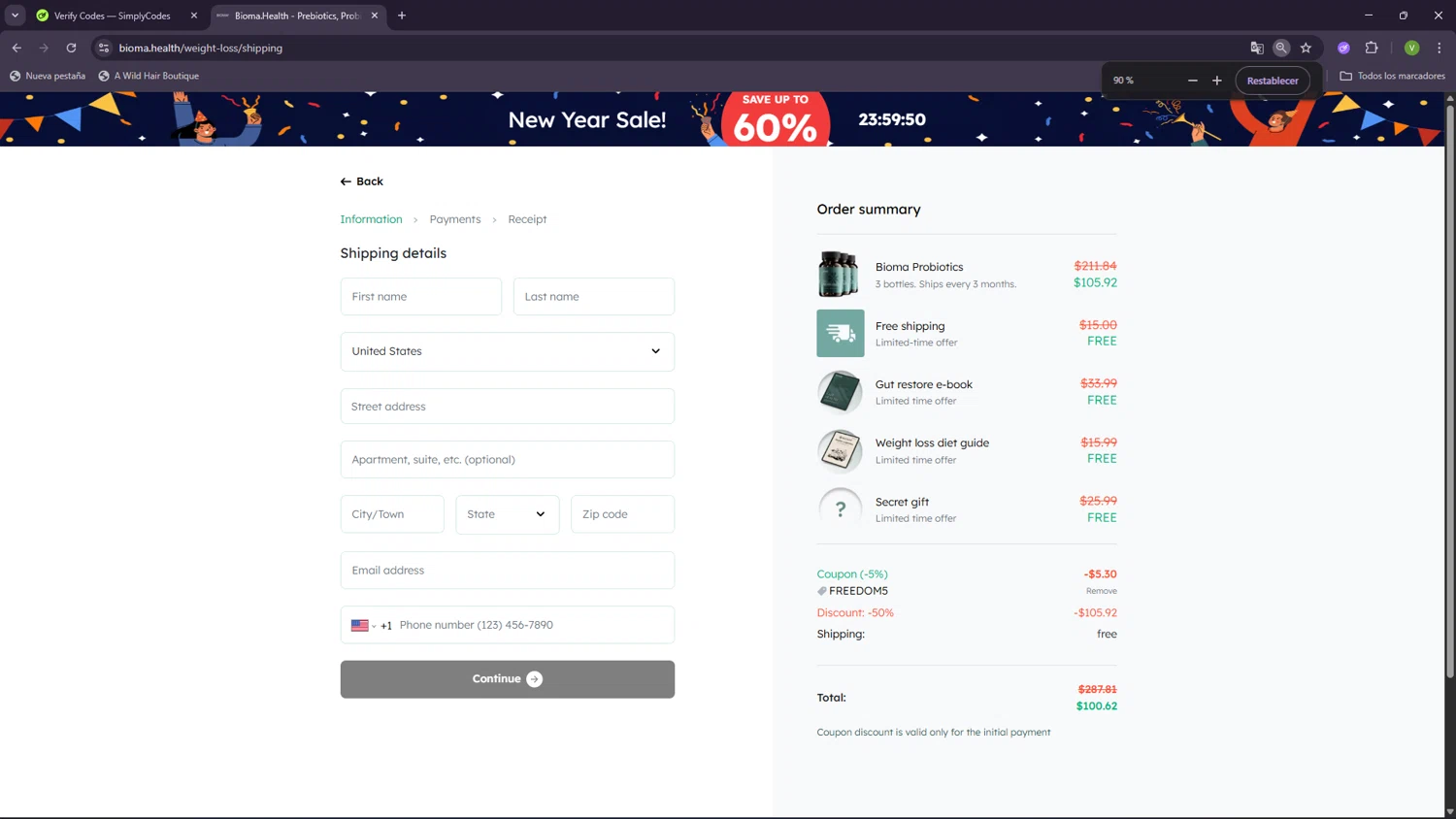 Bioma.Health checkout page showing Bioma.Health promo code box | Screenshot taken by SimplyCodes community member on Jan 31, 2026