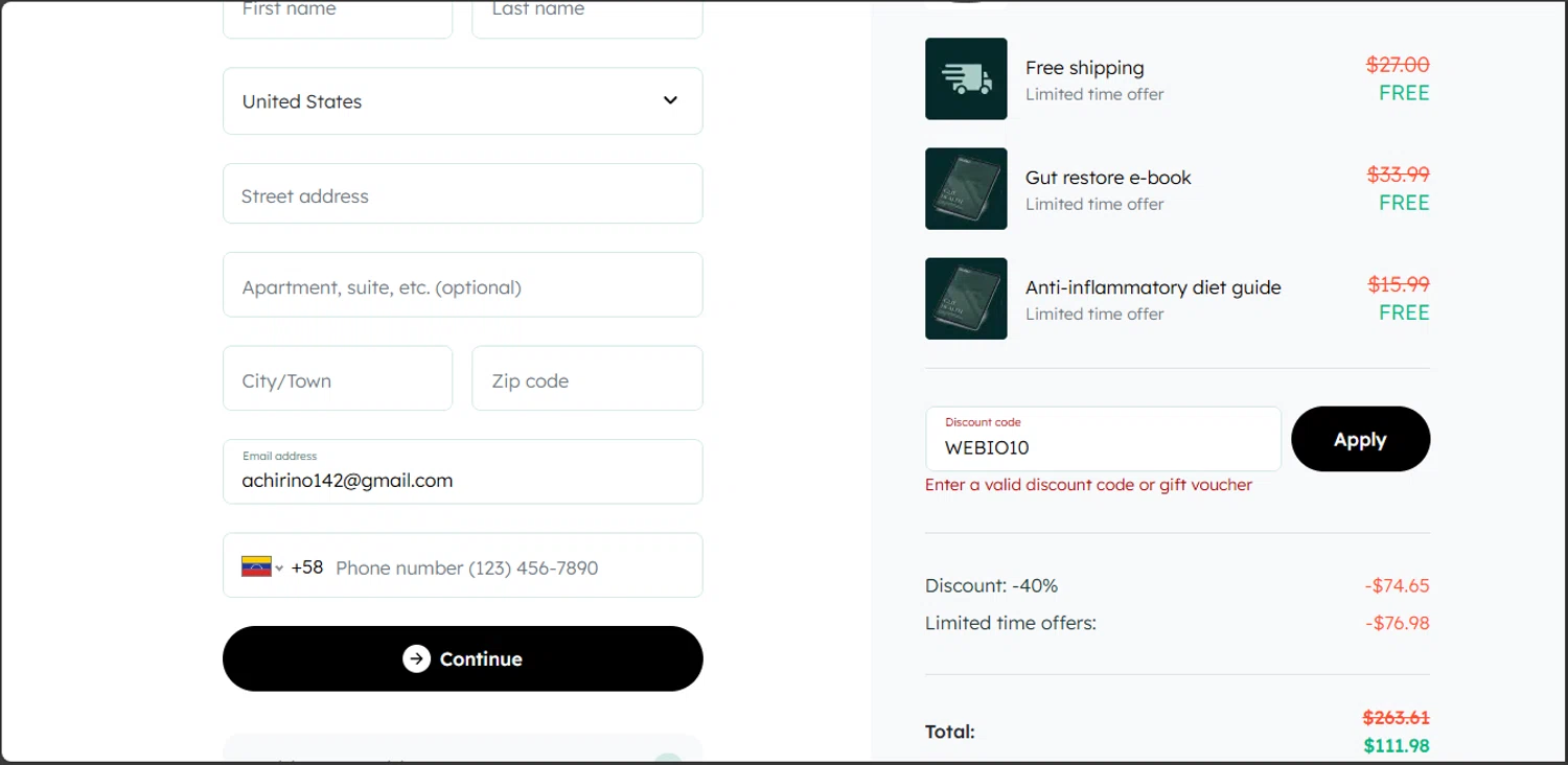 Bioma Shop promo code screenshot showing code WEBIO10 applied at Bioma Shop checkout page. Uploaded by SimplyCodes community member DealFinder8915 on Feb 2, 2025