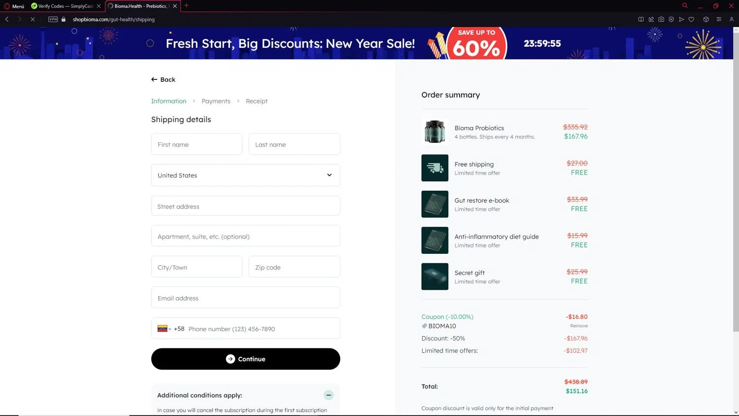 Bioma Shop checkout page showing Bioma Shop promo code box | Screenshot taken by SimplyCodes community member on Jan 25, 2025