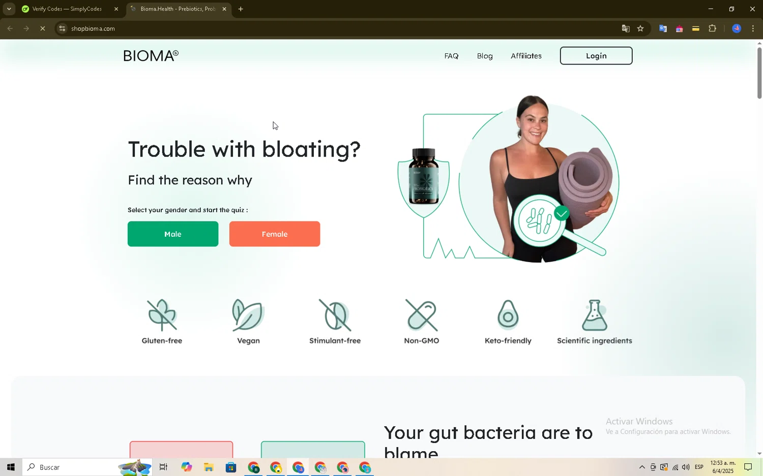 Bioma Shop promo code screenshot showing code 888SP1B applied at Bioma Shop checkout page. Uploaded by SimplyCodes community member Brown_w on Apr 6, 2025