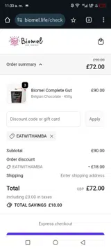 EATWITHAMBA coupon verification screenshot