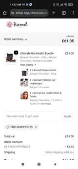 FREESHIPPING25 coupon verification screenshot