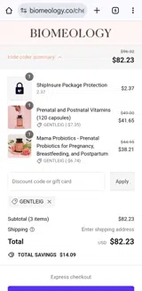 Biomeology Prenatal Wellness coupon verification screenshot