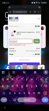 Biom Probiotics coupon verification screenshot