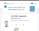 BioPep USA coupon verification screenshot