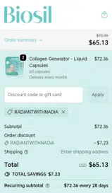 radiantwithnadia coupon verification screenshot