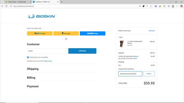 BioSkin checkout page showing BioSkin promo code box | Screenshot taken by SimplyCodes community member on Aug 4, 2025