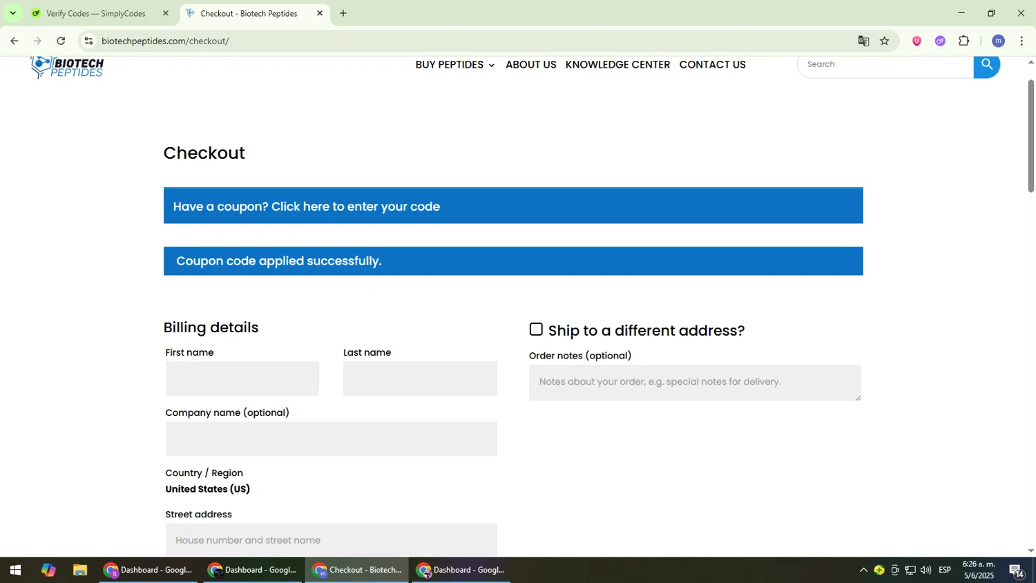 Biotech Peptides coupon code screenshot showing code bp10 applied at Biotech Peptides checkout page. Uploaded by SimplyCodes community member QuestDefender2661 on Jun 5, 2025