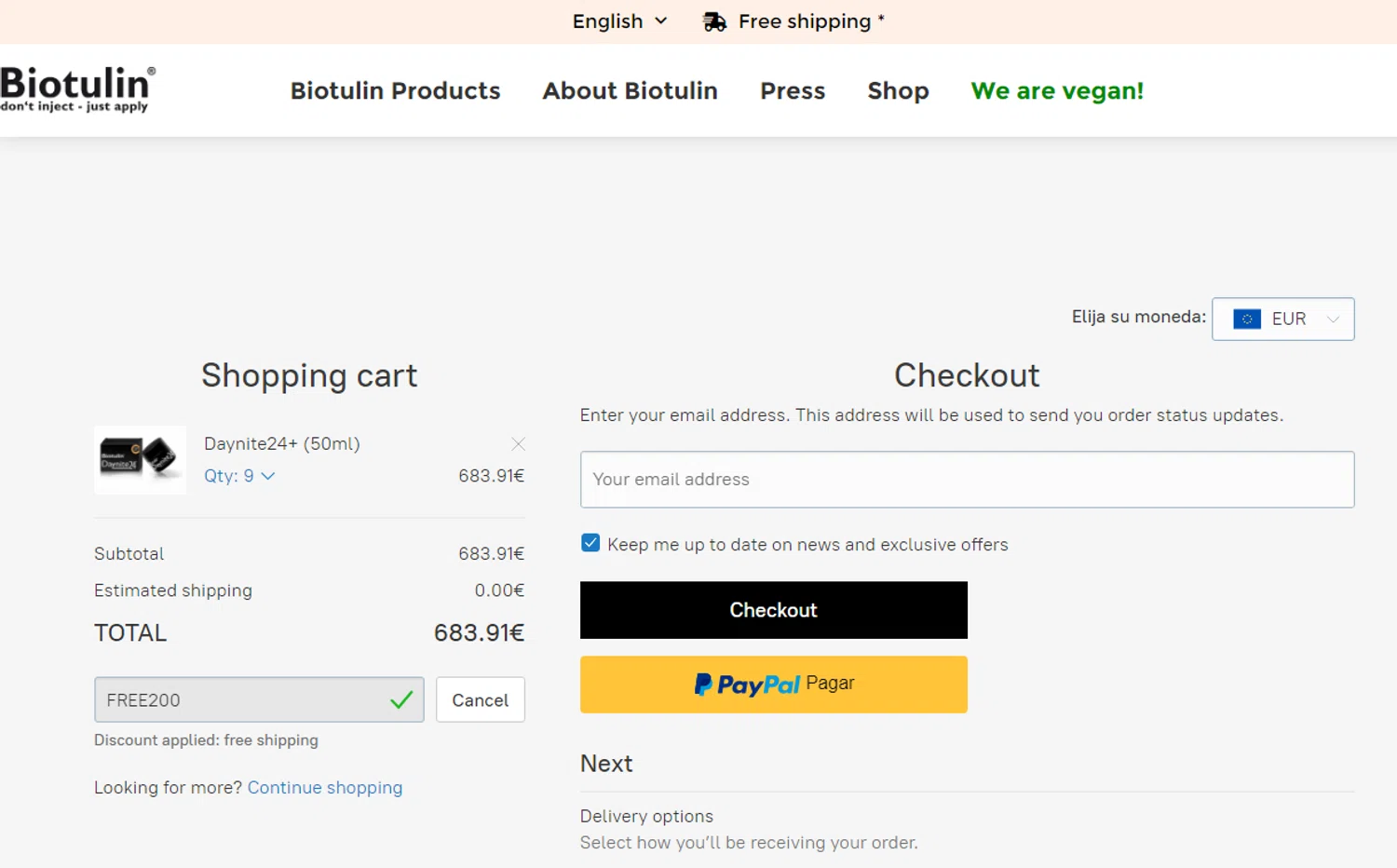 where to use Biotulin promo code box