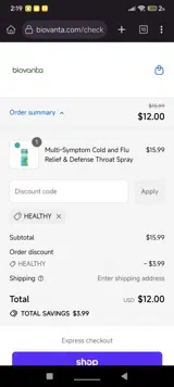 HEALTHY coupon verification screenshot