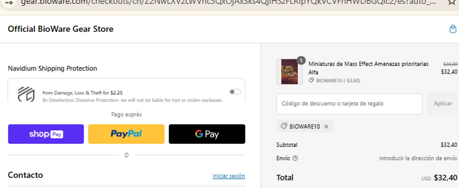 BioWare discount code screenshot showing code BioWare10 applied at BioWare checkout page. Uploaded by SimplyCodes community member RewardFinder4836 on Feb 4, 2025