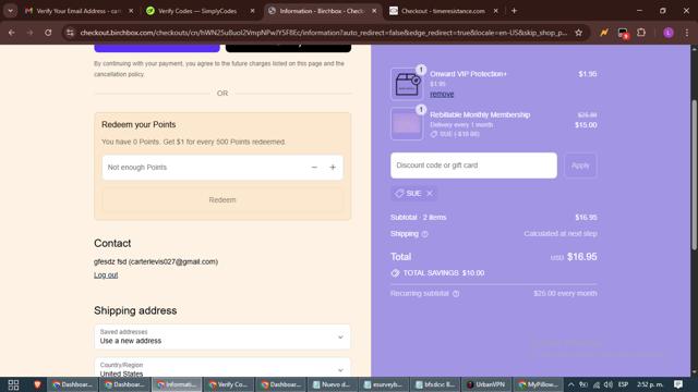BirchBox checkout page showing BirchBox promo code box | Screenshot taken by SimplyCodes community member on Aug 22, 2025
