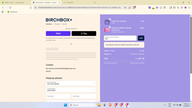 BirchBox checkout page showing BirchBox promo code box | Screenshot taken by SimplyCodes community member on Sep 2, 2025