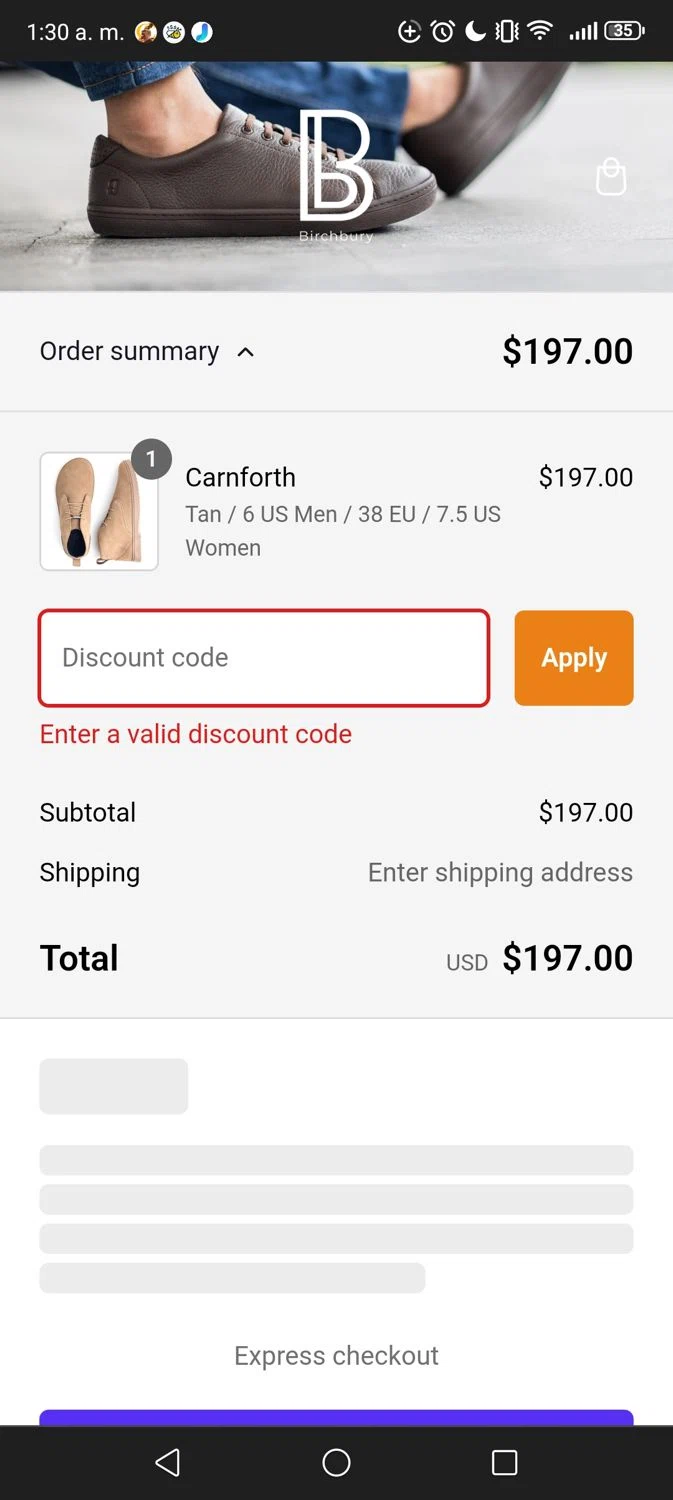 Birchbury discount code screenshot showing code wonderful applied at Birchbury checkout page. Uploaded by SimplyCodes community member George09 on Jan 20, 2025