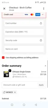 Mom25 coupon verification screenshot