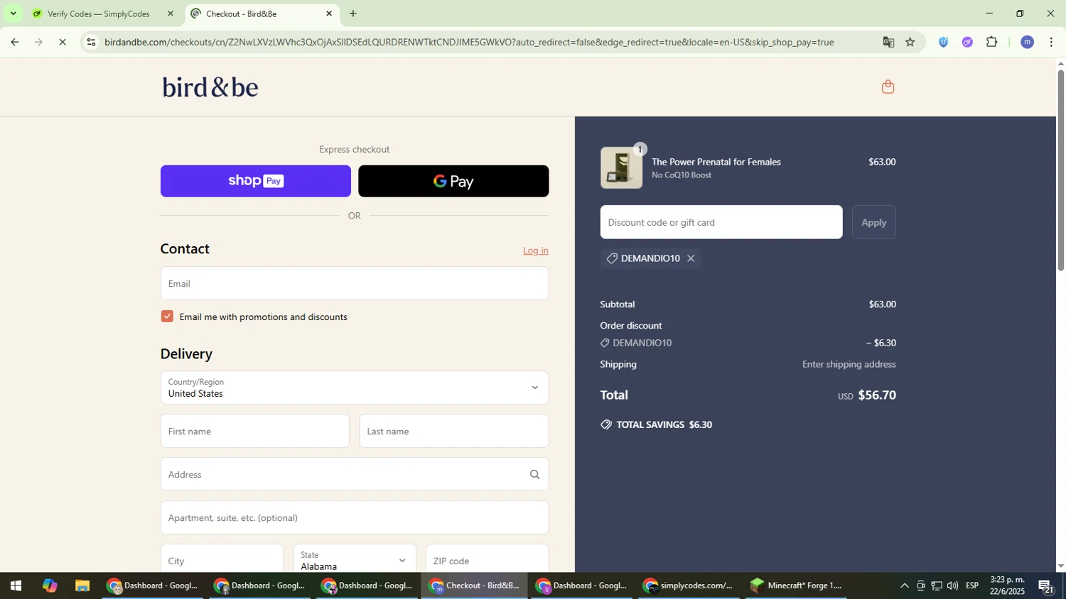 Bird&Be promo code screenshot showing code DEMANDIO10 applied at Bird&Be checkout page. Uploaded by SimplyCodes community member QuestDefender2661 on Jun 22, 2025