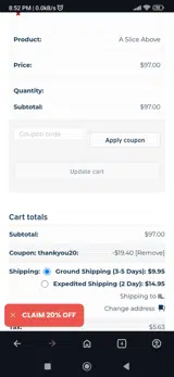 Thankyou20 coupon verification screenshot