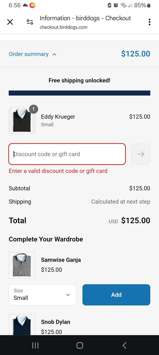 Birddogs discount code screenshot showing code UNTOLD applied at Birddogs checkout page. Uploaded by SimplyCodes community member gato396 on May 2, 2025