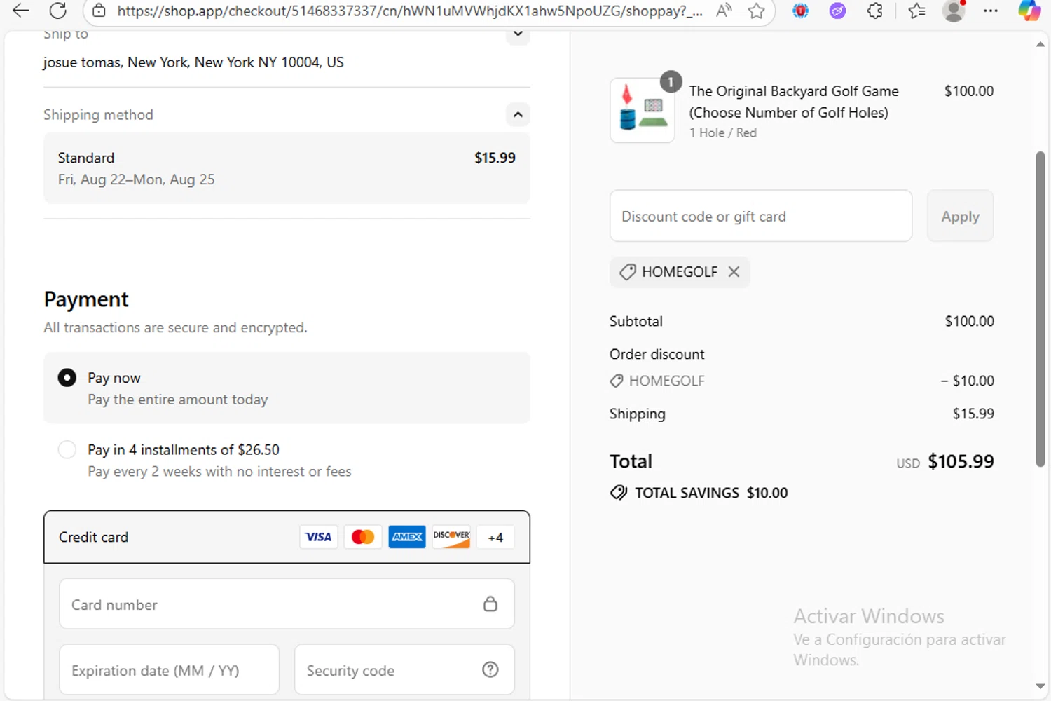 Birdie Ball discount code screenshot showing code HOMEGOLF applied at Birdie Ball checkout page. Uploaded by SimplyCodes community member Franco20 on Aug 17, 2025