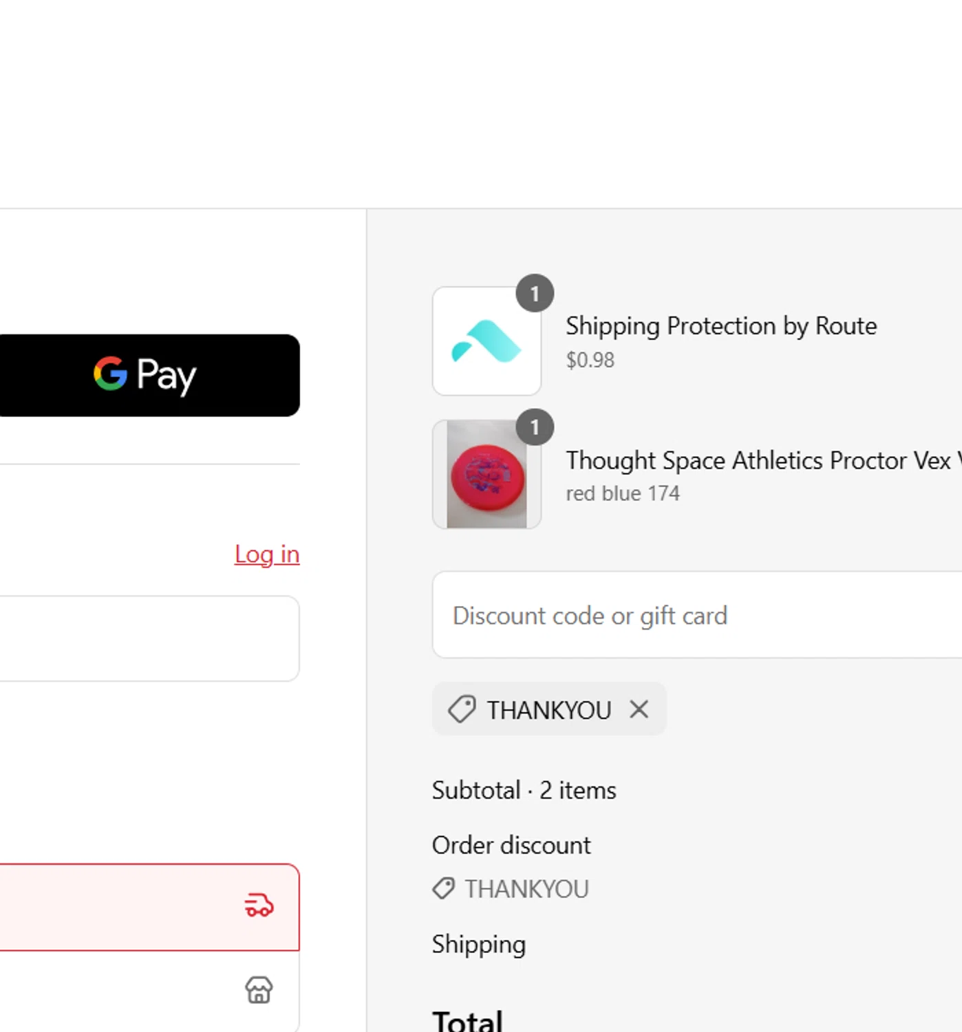 Birdie Disc Golf Supply Co. promo code screenshot showing code ThankYou applied at Birdie Disc Golf Supply Co. checkout page. Uploaded by SimplyCodes community member TULA515 on Jun 23, 2025