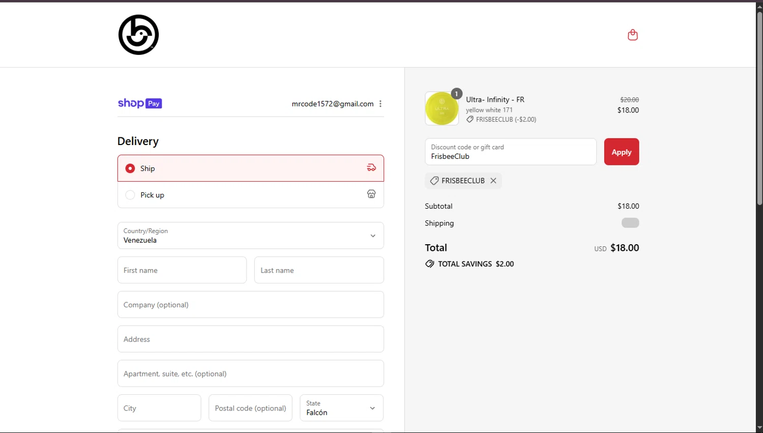 Birdie Disc Golf Supply Co. promo code screenshot showing code FrisbeeClub applied at Birdie Disc Golf Supply Co. checkout page. Uploaded by SimplyCodes community member TokioMiller on Aug 1, 2025