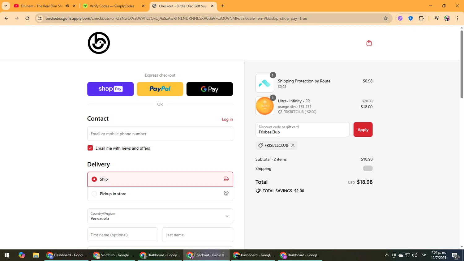 Birdie Disc Golf Supply Co. promo code screenshot showing code FrisbeeClub applied at Birdie Disc Golf Supply Co. checkout page. Uploaded by SimplyCodes community member Vanmanuel on Jul 12, 2025