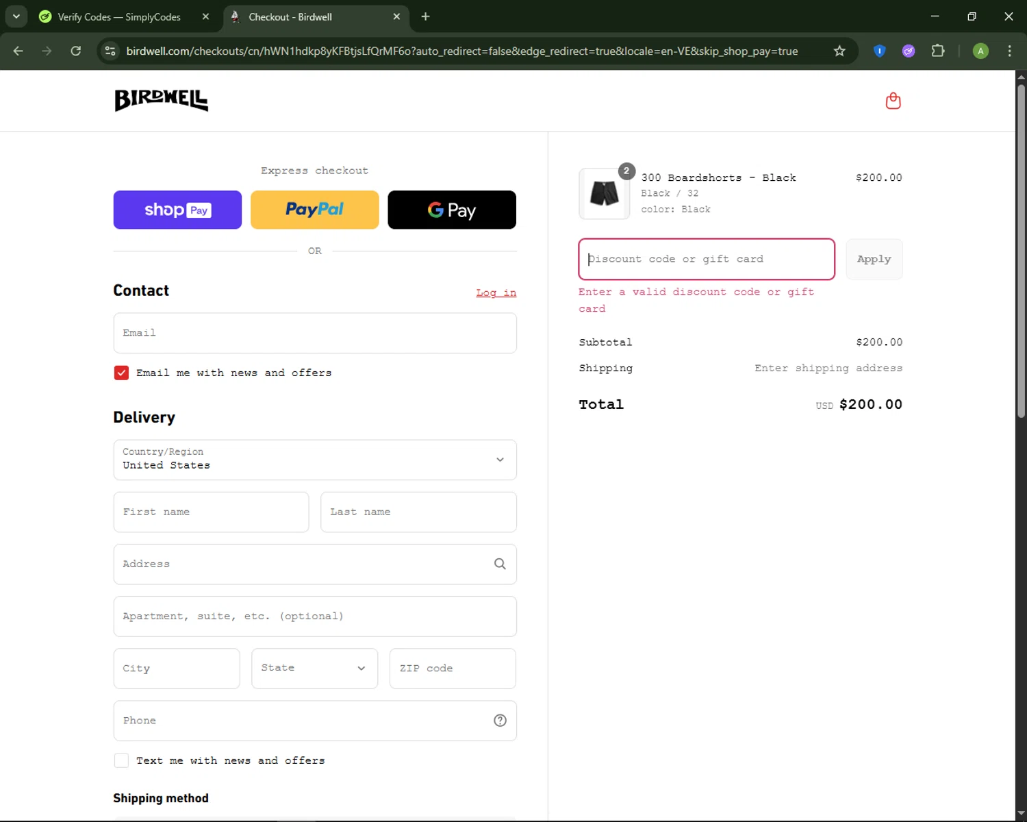 Birdwell Beach Britches promo code screenshot showing code BIRDSEYE applied at Birdwell Beach Britches checkout page. Uploaded by SimplyCodes community member MagnificentSaver708 on Aug 12, 2025