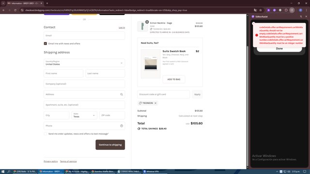 Birdy Grey checkout page showing Birdy Grey discount code box | Screenshot taken by SimplyCodes community member on Aug 26, 2025