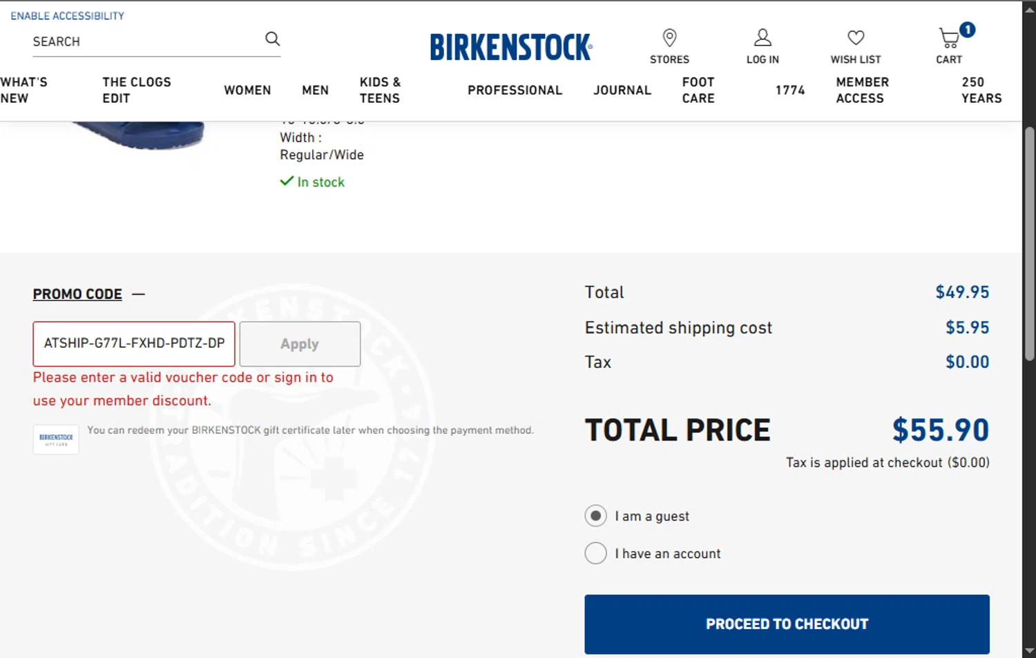 Birkenstock promo code screenshot showing code ATSHIP-G77L-FXHD-PDTZ-DP9V3 applied at Birkenstock checkout page. Uploaded by SimplyCodes community member GoldPhoenix3793 on Jun 17, 2025