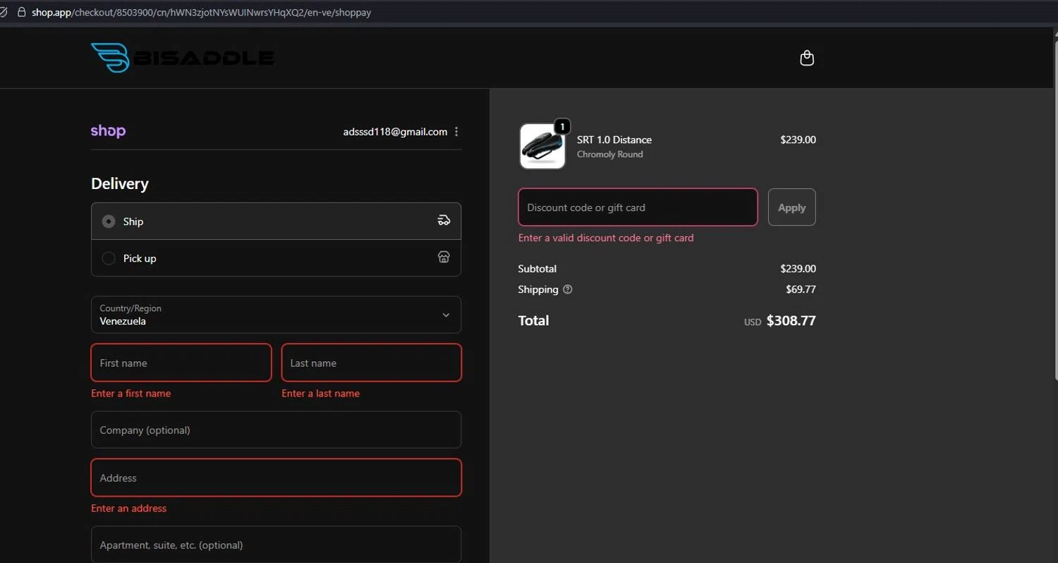 BiSaddle discount code screenshot showing code TRIATLETEN15 applied at BiSaddle checkout page. Uploaded by SimplyCodes community member CleverAdmiral2537 on Oct 11, 2025