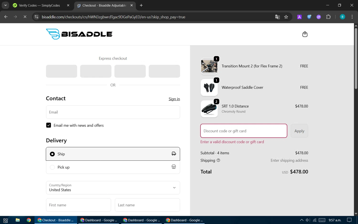 BiSaddle discount code screenshot showing code TRIATLETEN15 applied at BiSaddle checkout page. Uploaded by SimplyCodes community member CleverPilot5845 on Oct 11, 2025