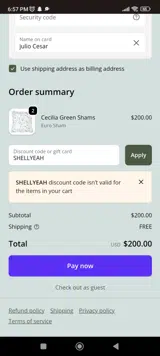 SHELLYEAH coupon verification screenshot
