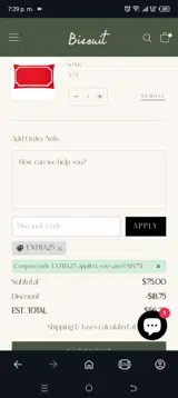 Extra25 coupon verification screenshot