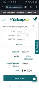 Bishop Company coupon verification screenshot