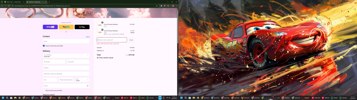 BISOULOVELY discount code screenshot showing code BOGO applied at BISOULOVELY checkout page. Uploaded by SimplyCodes community member CouponSage7331 on Aug 26, 2025