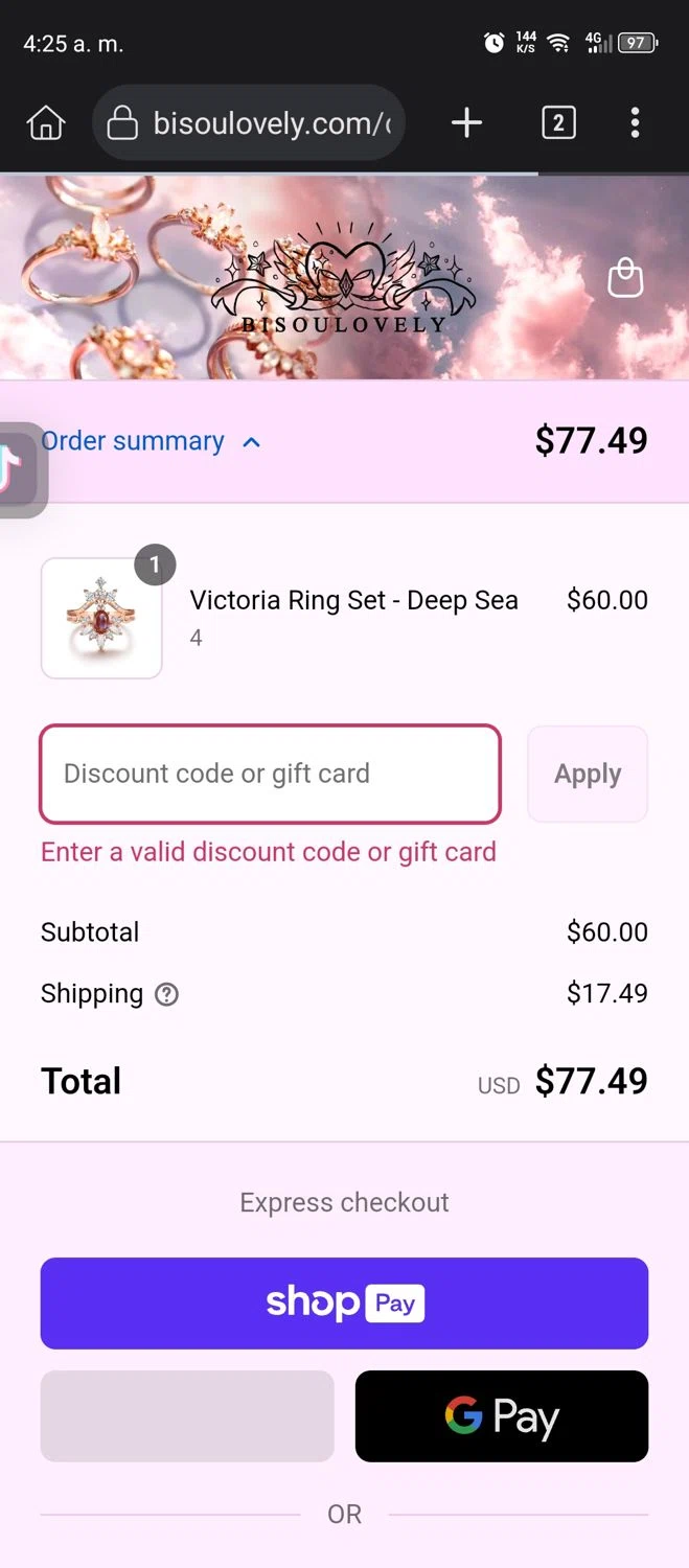 BISOULOVELY discount code screenshot showing code BOGO applied at BISOULOVELY checkout page. Uploaded by SimplyCodes community member GumballWatterson on Aug 26, 2025