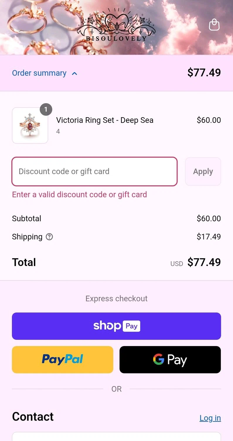 BISOULOVELY discount code screenshot showing code BOGO applied at BISOULOVELY checkout page. Uploaded by SimplyCodes community member enmanuelsanchez1 on Aug 26, 2025