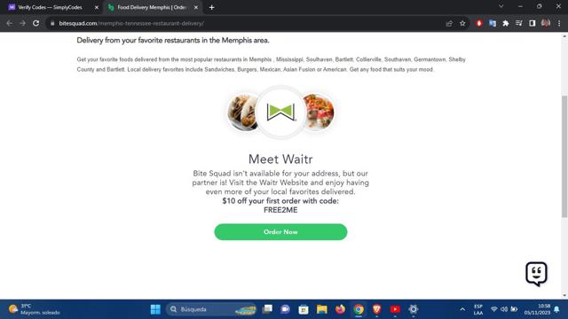 BiteSquad checkout page showing BiteSquad promo code box | Screenshot taken by SimplyCodes community member on Nov 5, 2023