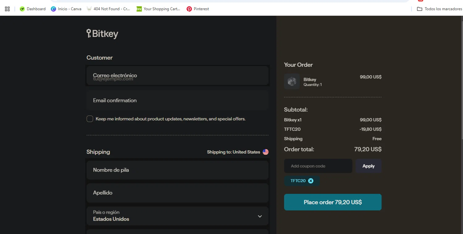 Bitkey checkout page showing Bitkey coupon code box | Screenshot taken by SimplyCodes community member on Dec 28, 2024