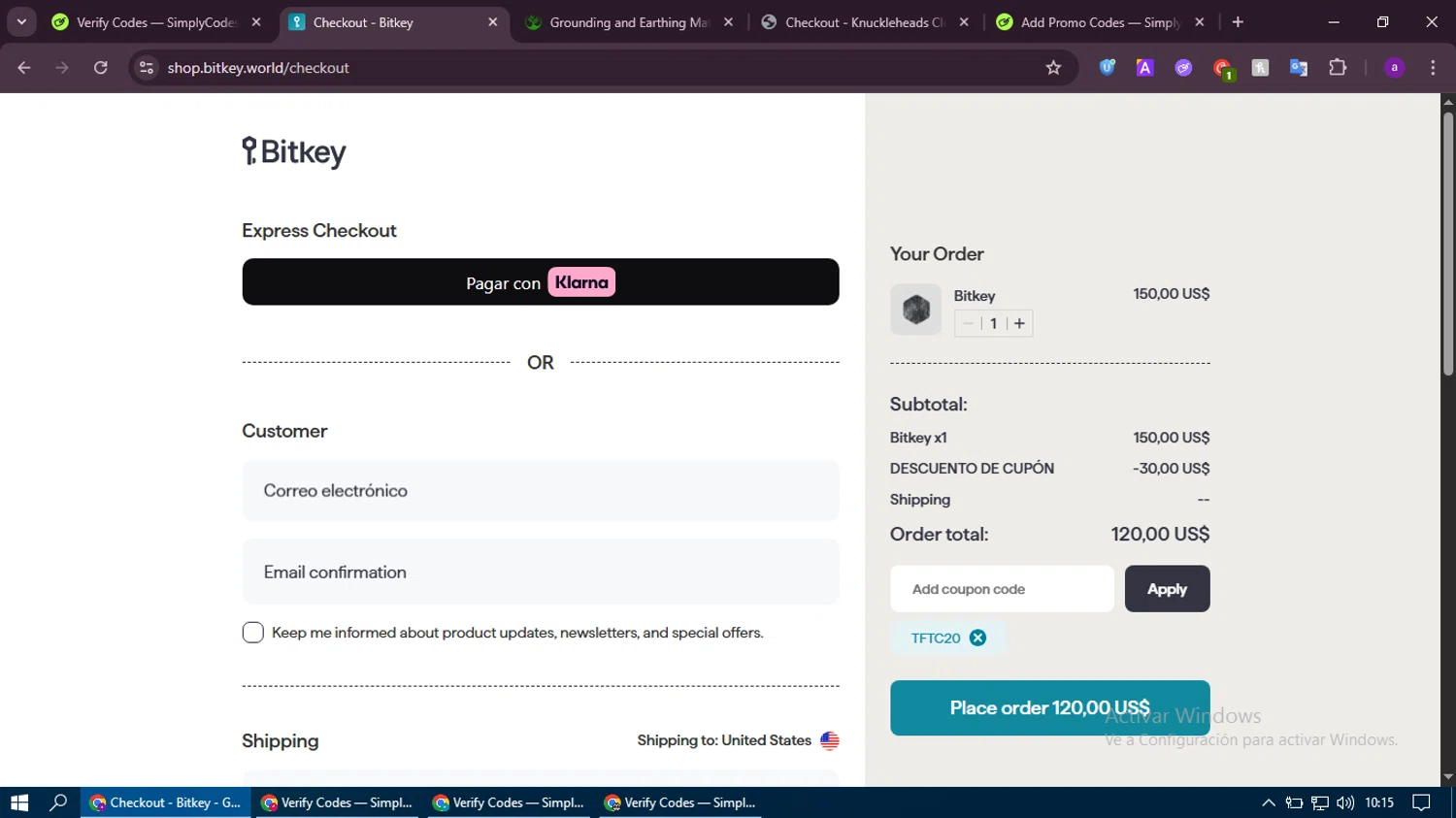 Bitkey checkout page showing Bitkey coupon code box | Screenshot taken by SimplyCodes community member on Jun 14, 2025