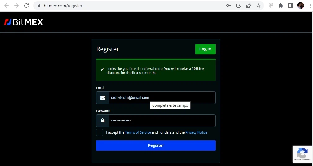 BitMEX checkout page showing BitMEX promo code box | Screenshot taken by SimplyCodes community member on Mar 23, 2022