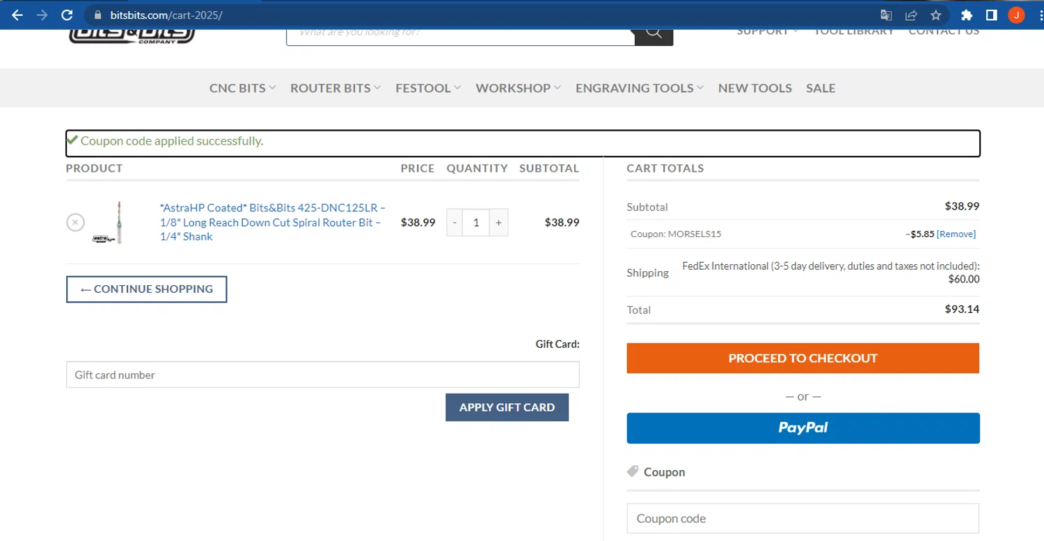 Bits & Bits Company promo code screenshot showing code MORSELS15 applied at Bits & Bits Company checkout page. Uploaded by SimplyCodes community member FranquizJoel on Jun 17, 2025