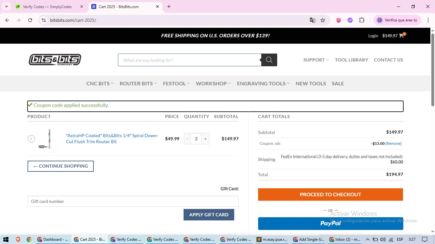 Bits & Bits Company promo code screenshot showing code SDC applied at Bits & Bits Company checkout page. Uploaded by SimplyCodes community member loversuper on Jun 10, 2025