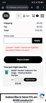 BIXBI coupon verification screenshot