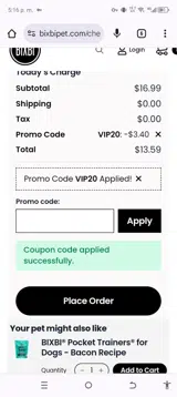 BIXBI coupon verification screenshot
