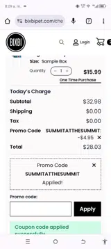 BIXBI coupon verification screenshot